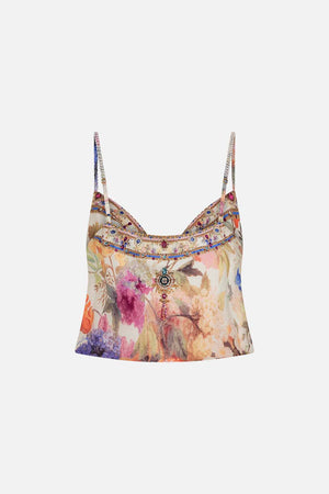 Video of model wearing CAMILLA silk crop top in Friends With Frescos print