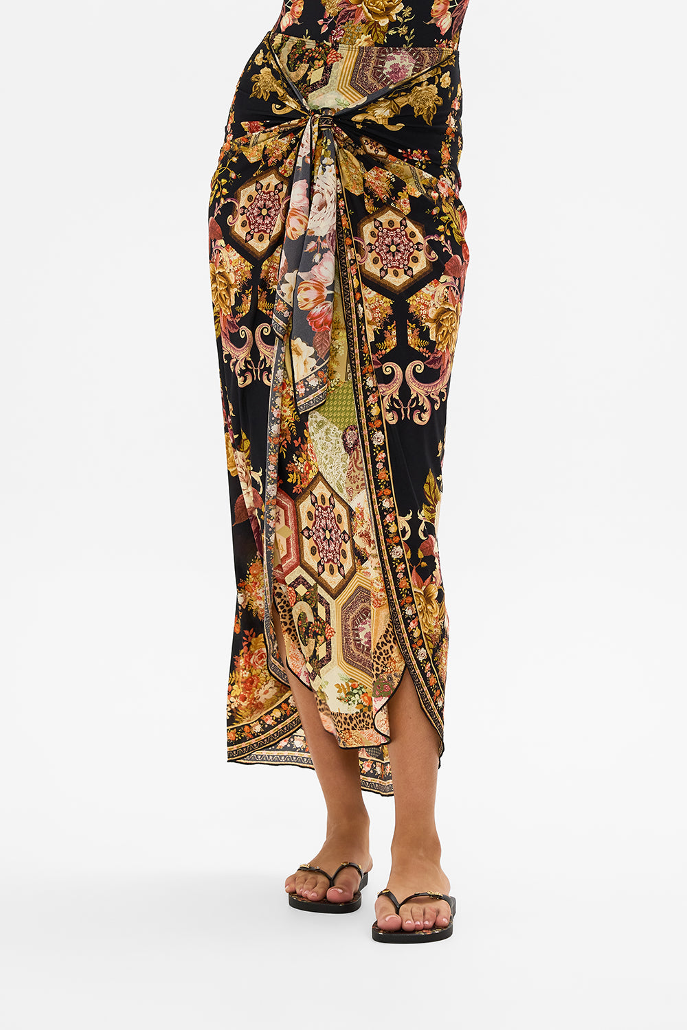 CAMILLA floral layered long sarong with front tie in Stitched in Time