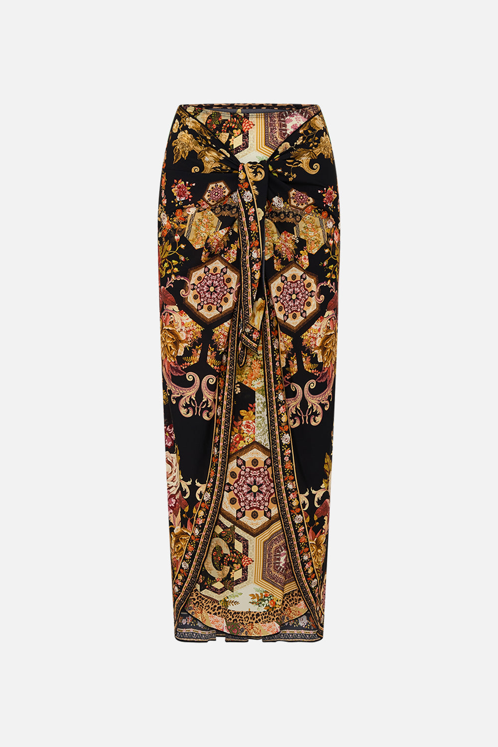 CAMILLA floral layered long sarong with front tie in Stitched in Time