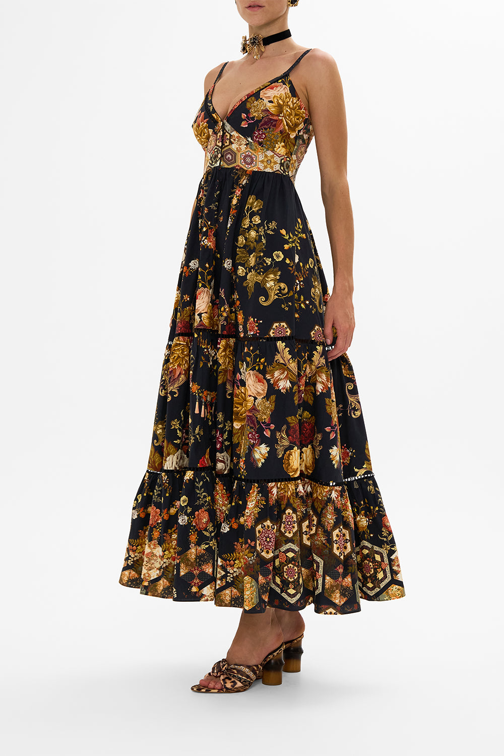 CAMILLA floral tiered bodice dress in Stitched in Time print.