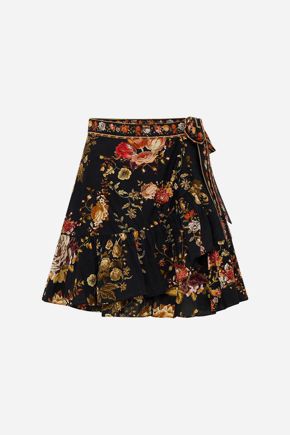 CAMILLA Floral Ruffle Hem Wrap Skirt in Stitched in Time