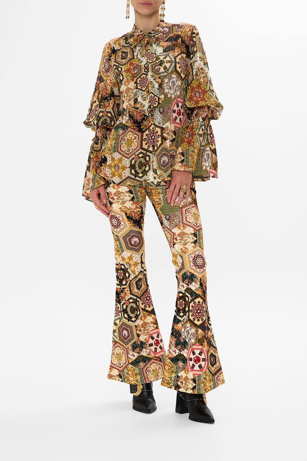 CAMILLA Floral Wide Sleeve Gathered Dress in Sew Yesterday print