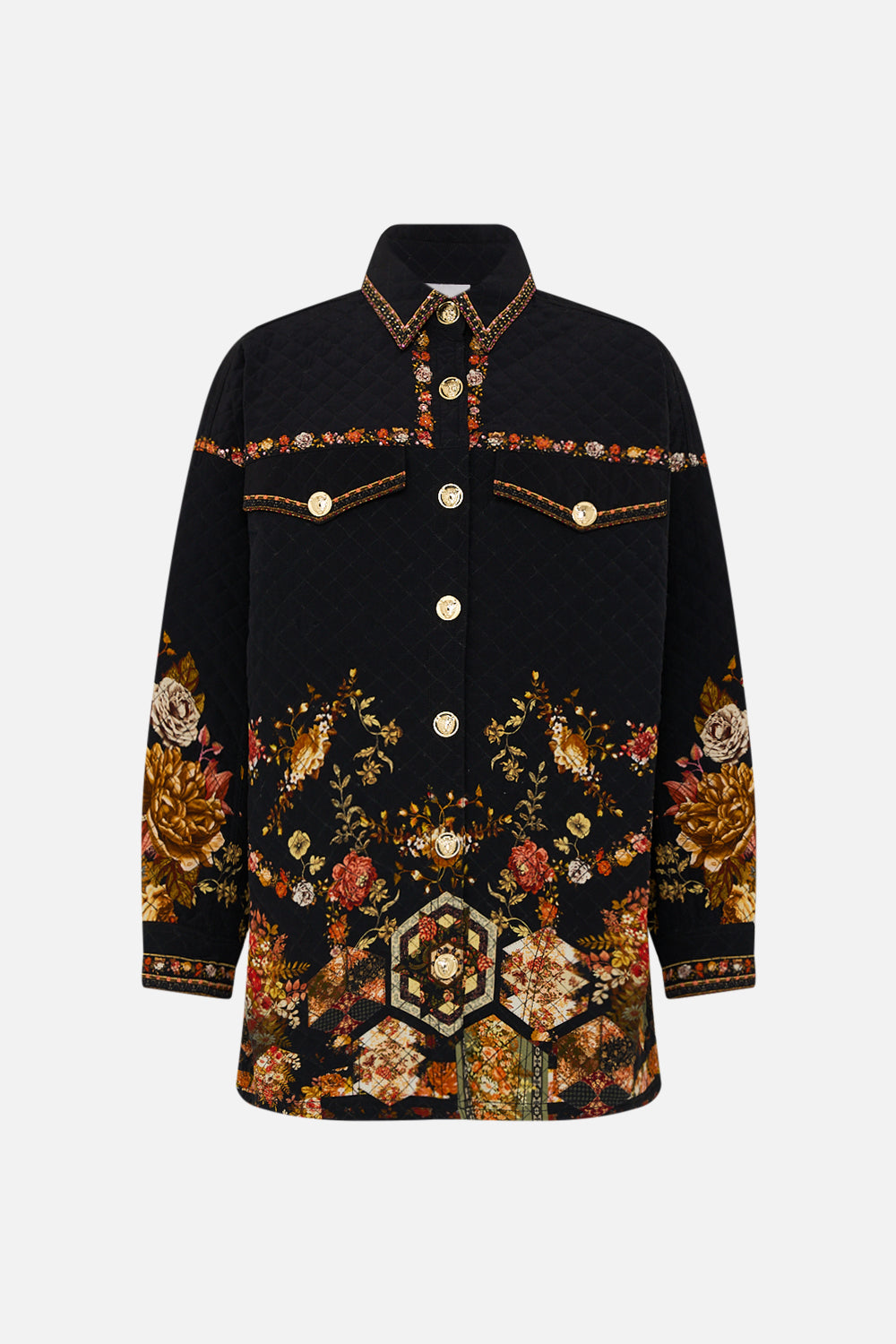 CAMILLA Floral Quilted Shacket in Stitched In Time print.