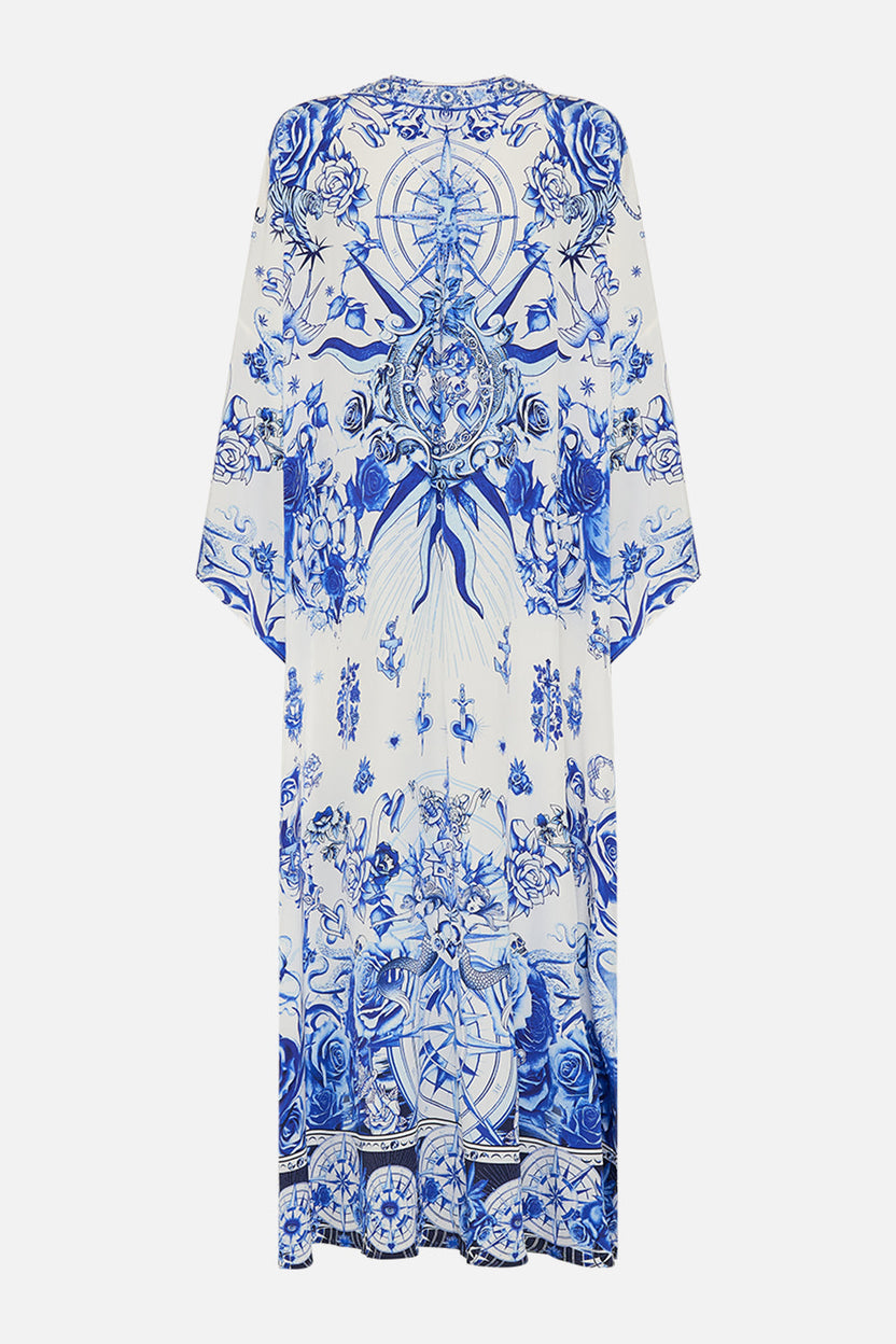 Vivo Jamila V-Neck Midi Kaftan - Taupe / Black Floral Print