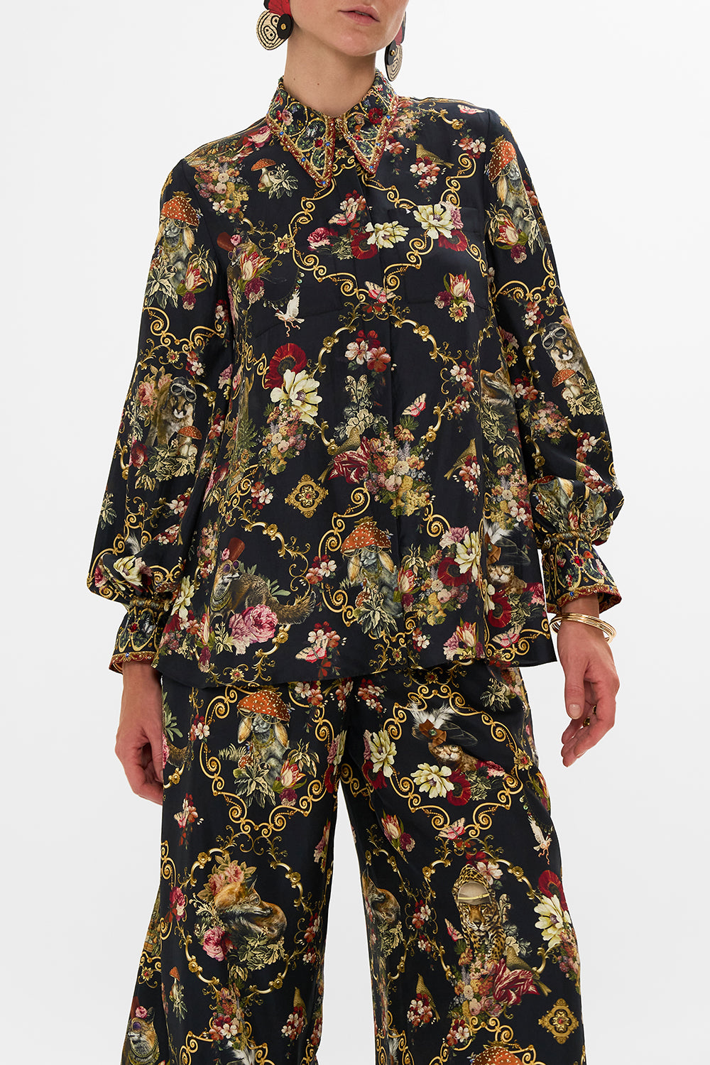 CAMILLA Floral Curved Collar Blouse with Pockets in Told in the Tapestry