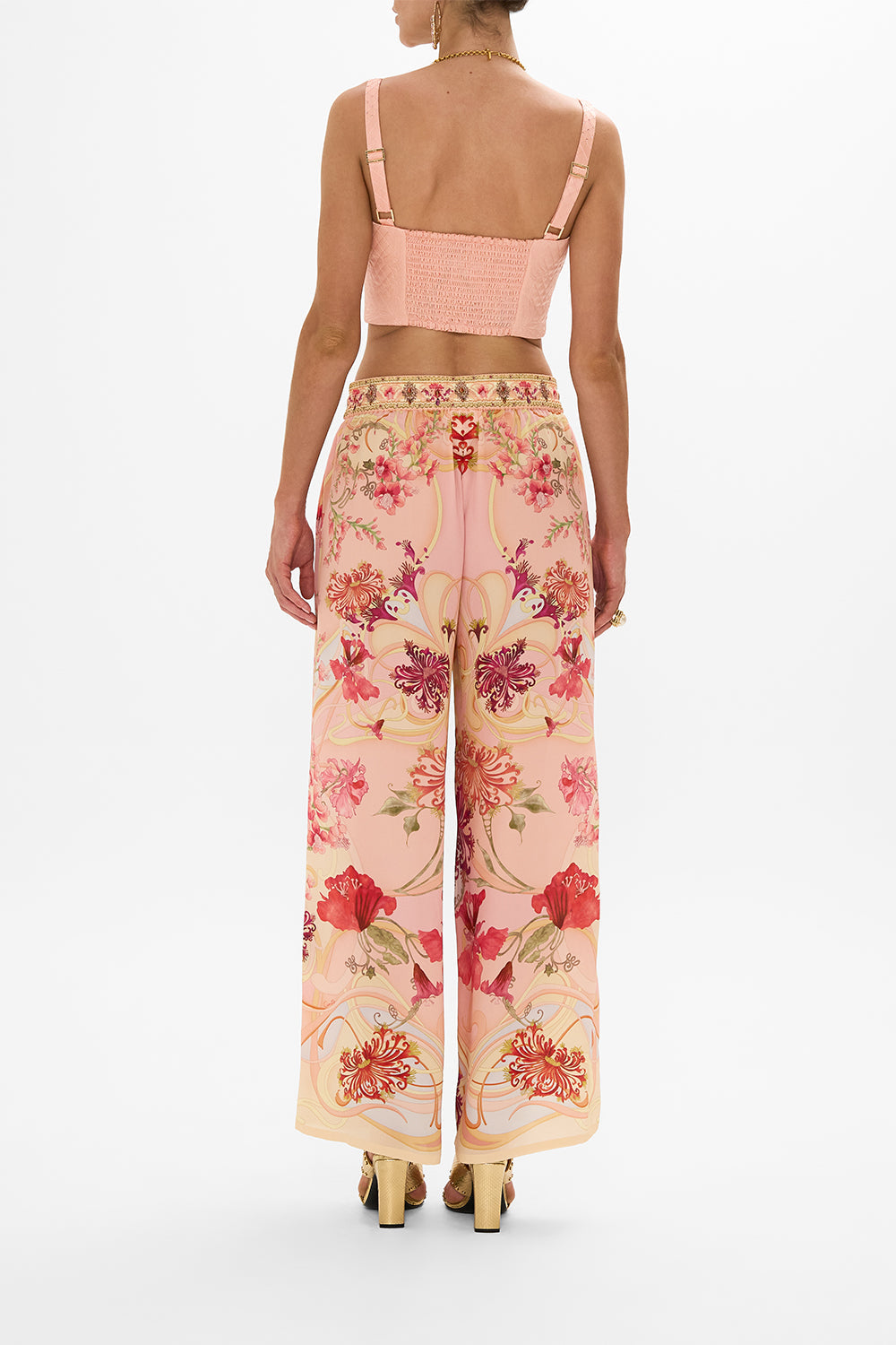 CAMILLA pink blush quilted bralette in Blossoms And Brushstrokes print.