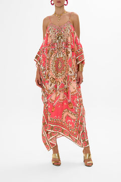 CAMILLA Pink Shoestring Strap Kaftan in Shell Games