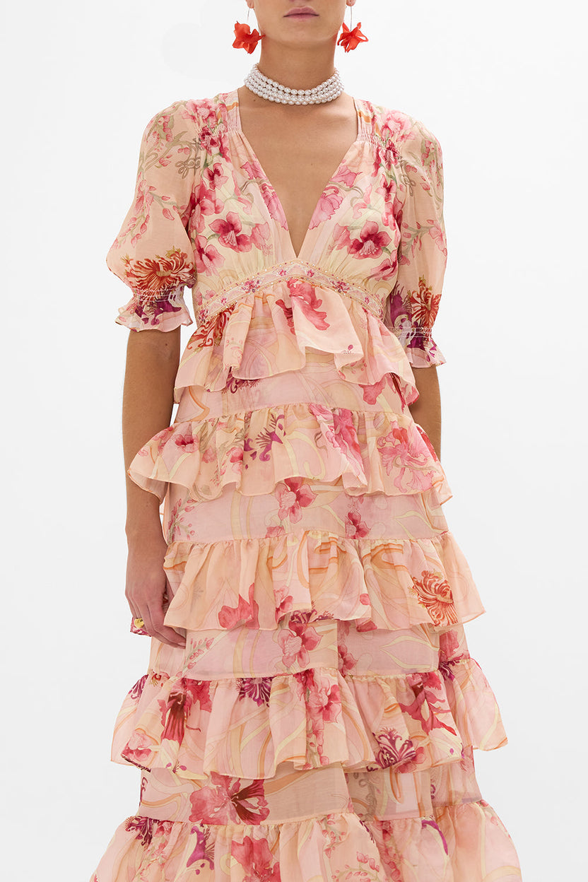 PUFF SLEEVE TIERED SKIRT LONG DRESS SHE WHO WEARS THE CROWN