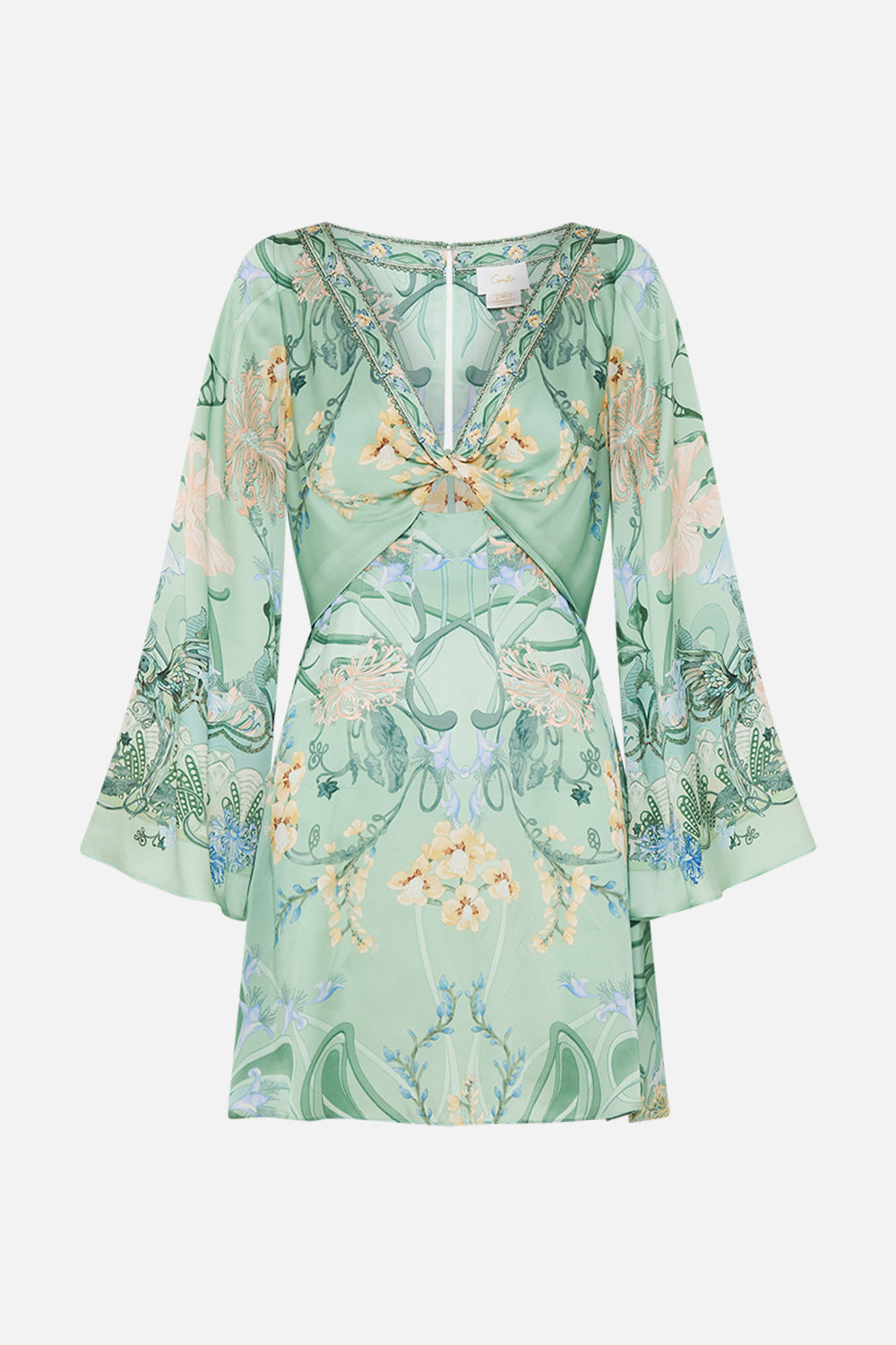 CAMILLA Floral Long Sleeve Twist Short Dress in Dreaming in Dutch