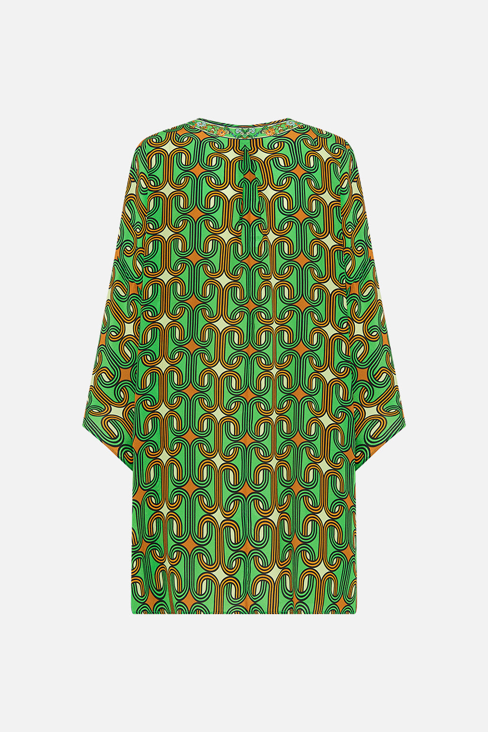 CAMILLA Green V-Neck Short Kaftan with Ties in Good Vibes Generation