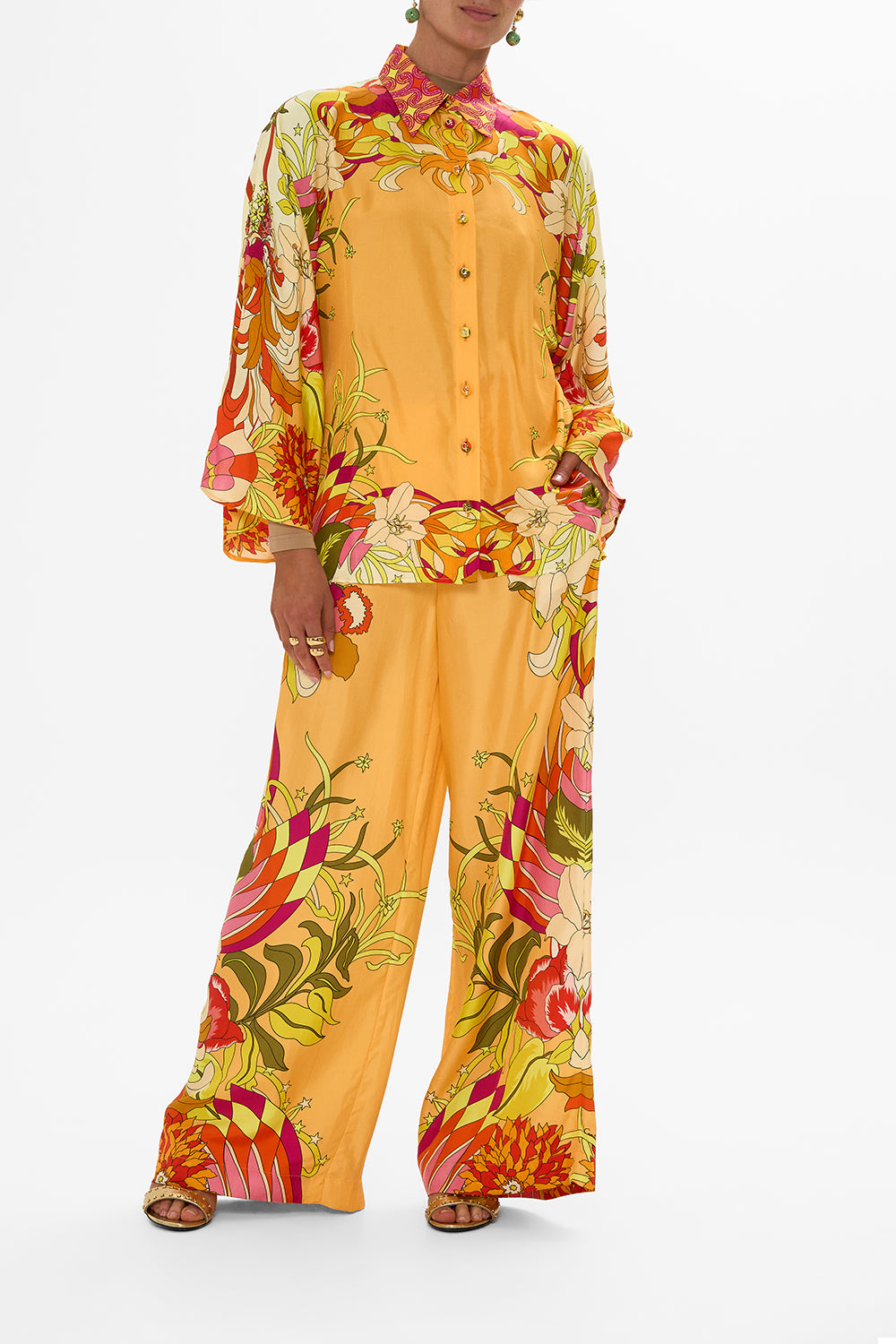 CAMILLA Floral Wide Sleeve Blouse in The Flower Child Society