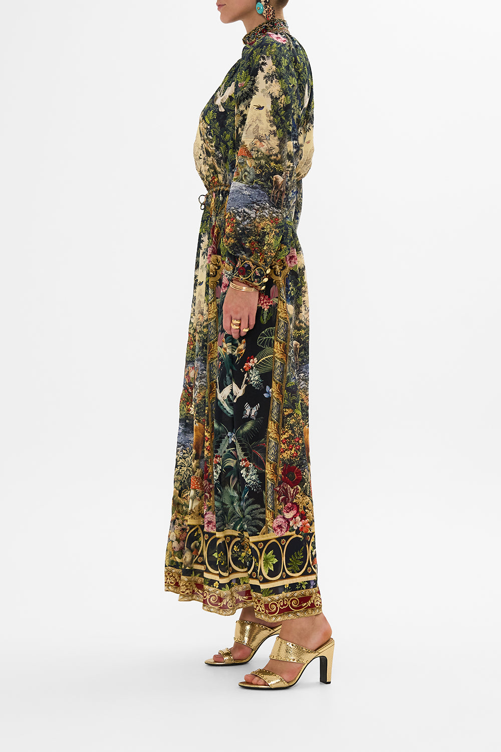 DRAWCORD WAIST LONG DRESS TAPESTRY TOTEMS