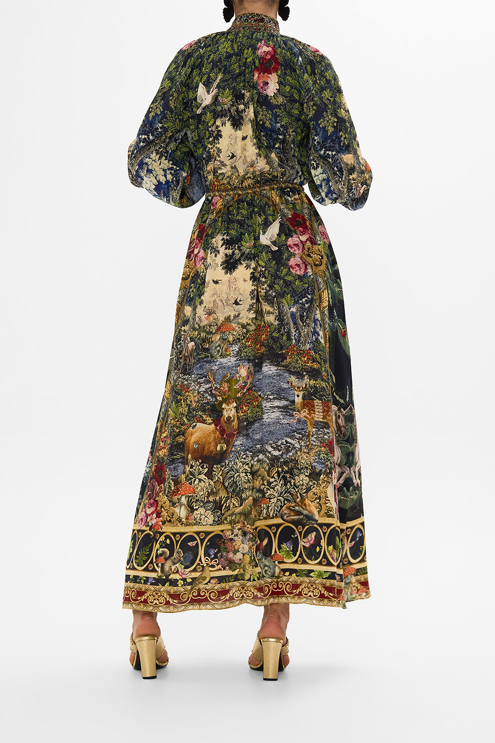 CAMILLA Floral Drawcord Waist Long Dress in Tapestry Totems