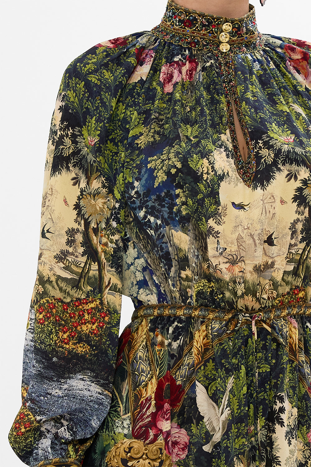 CAMILLA Floral Drawcord Waist Long Dress in Tapestry Totems