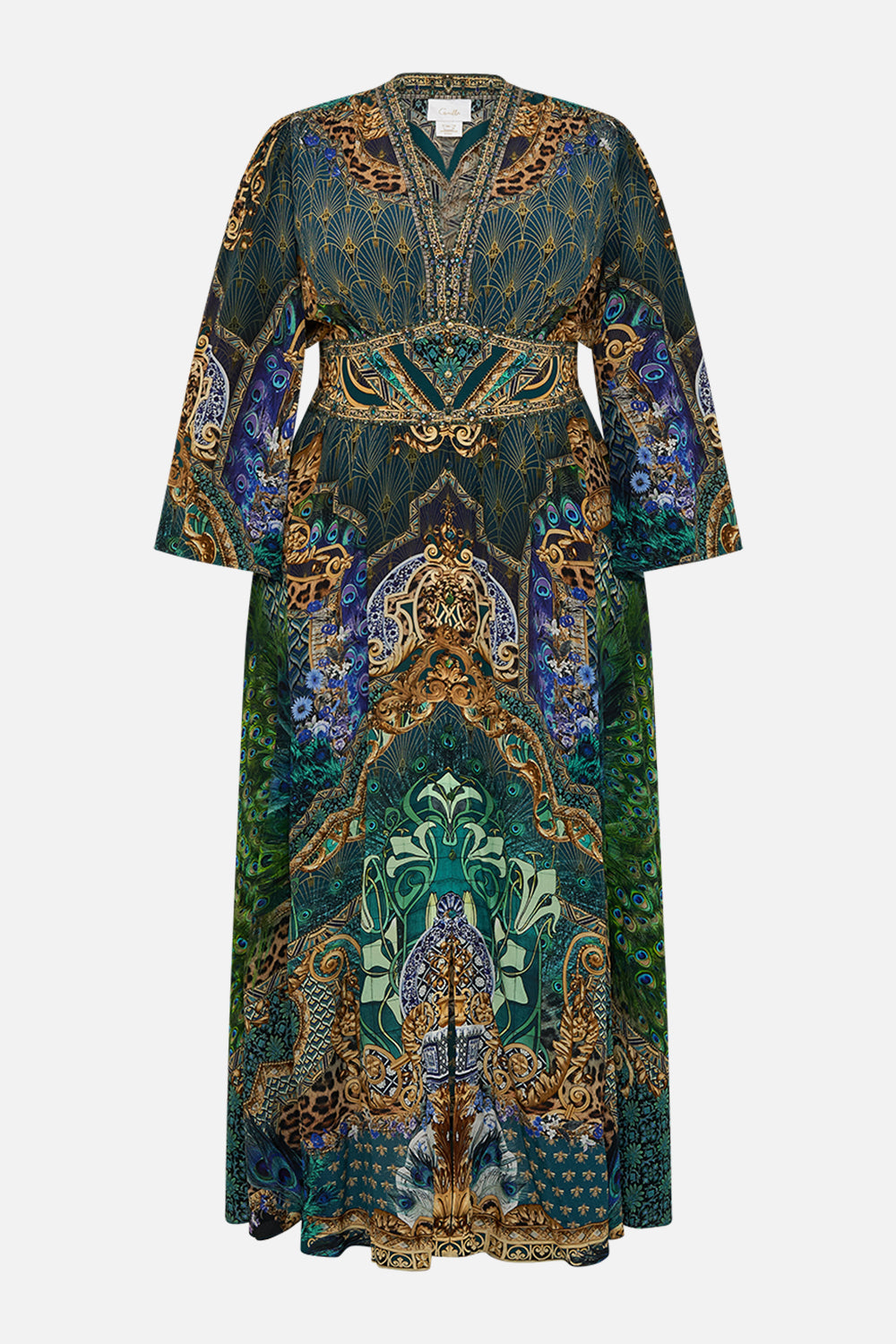 KIMONO SLEEVE DRESS WITH SHIRRING DETAIL FAN DANCE