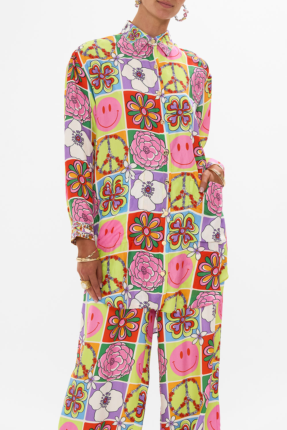 CAMILLA floral Shirt Tunic with Pockets in Cosmic Prairie