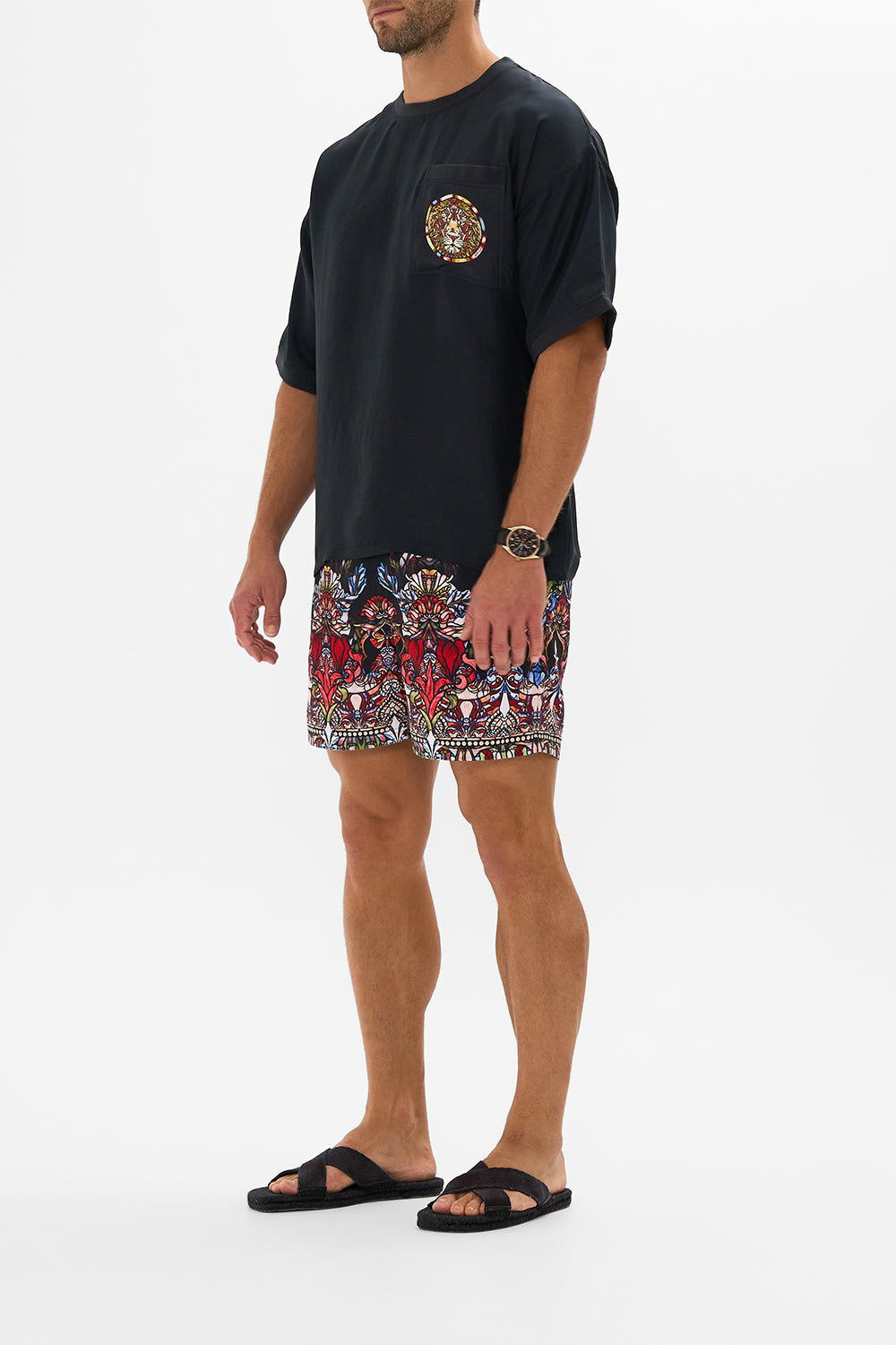 Hotel Franks by CAMILLA floral mid length boardshort in Leadlight Legends