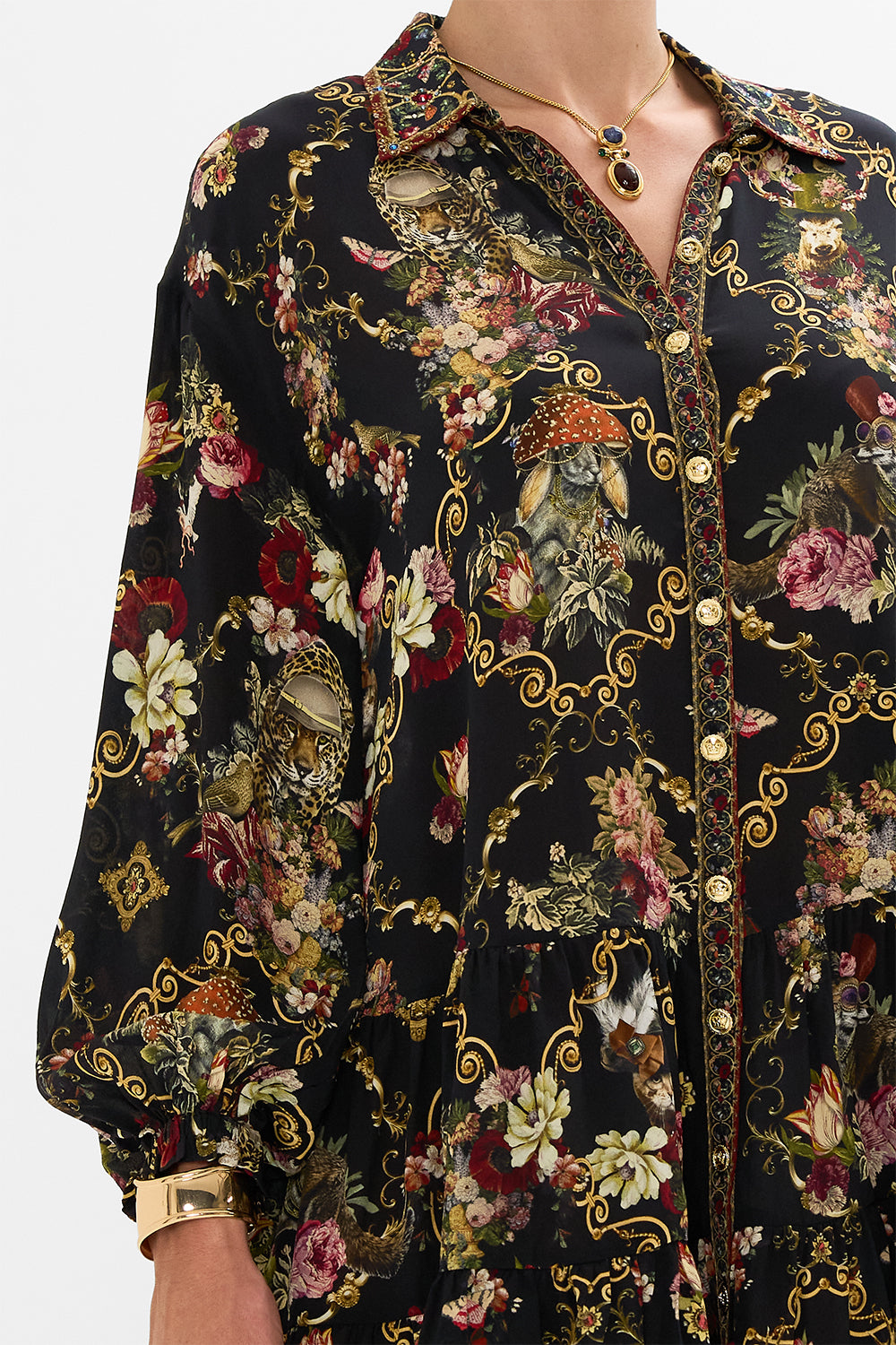 CAMILLA Black Tiered Shirt Dress in Told in the Tapestry