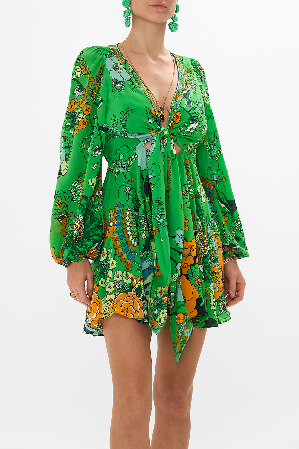 CAMILLA short wrap tie dress in  Good Vibrations print. 