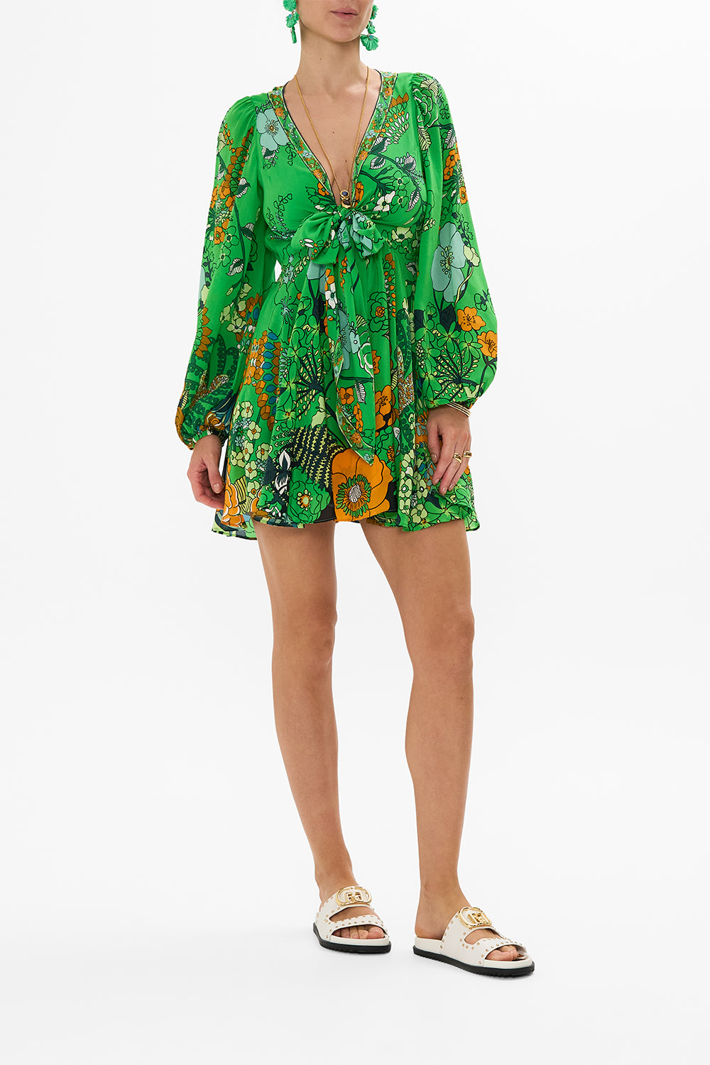 CAMILLA short wrap tie dress in  Good Vibrations print. 