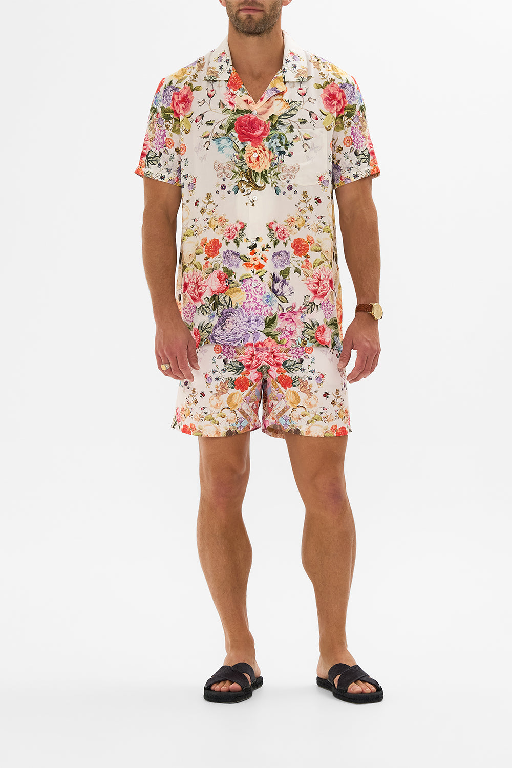 CAMILLA floral short sleeve camp collared shirt in Sew Yesterday