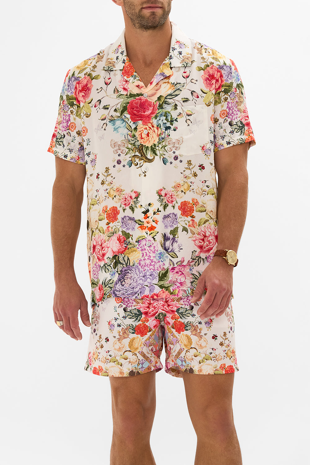 Short-Sleeve Camp-Collar Shirt with Geo Print main image 1