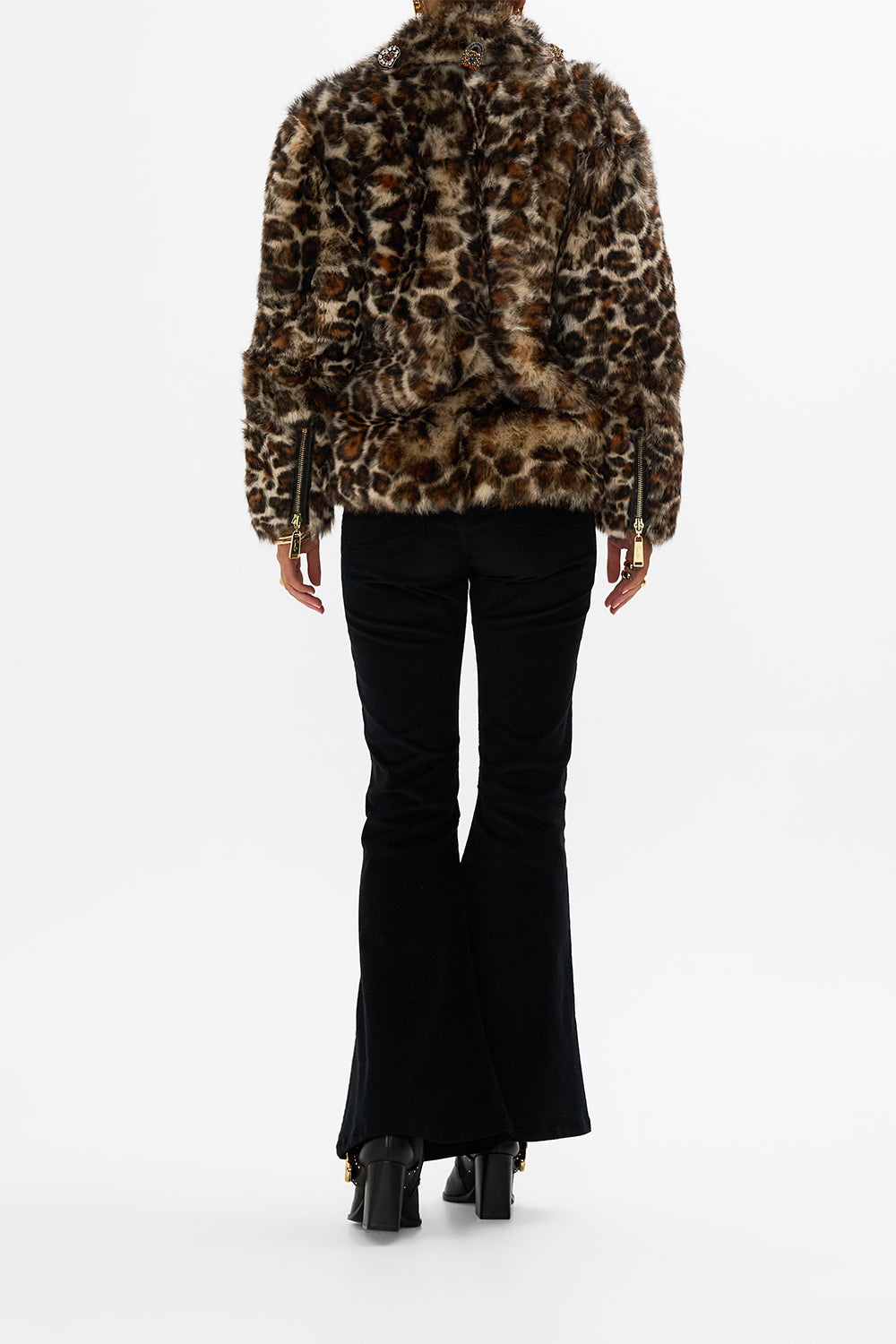 CAMILLA Leopard Oversized Fur Biker Jacket in Born in Bruges