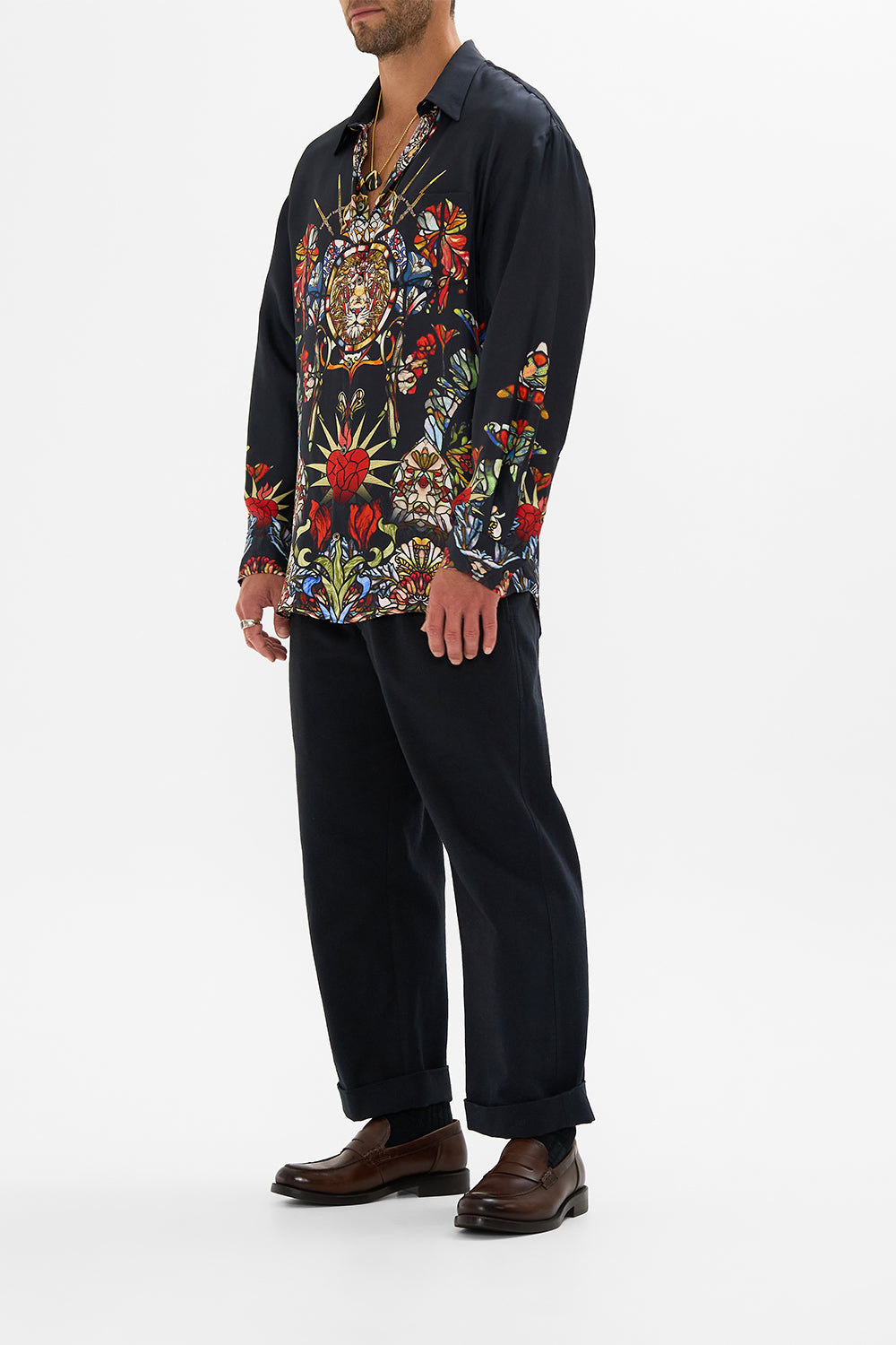 Hotel Franks by CAMILLA black mens oversized shirt in Leadlight Legends