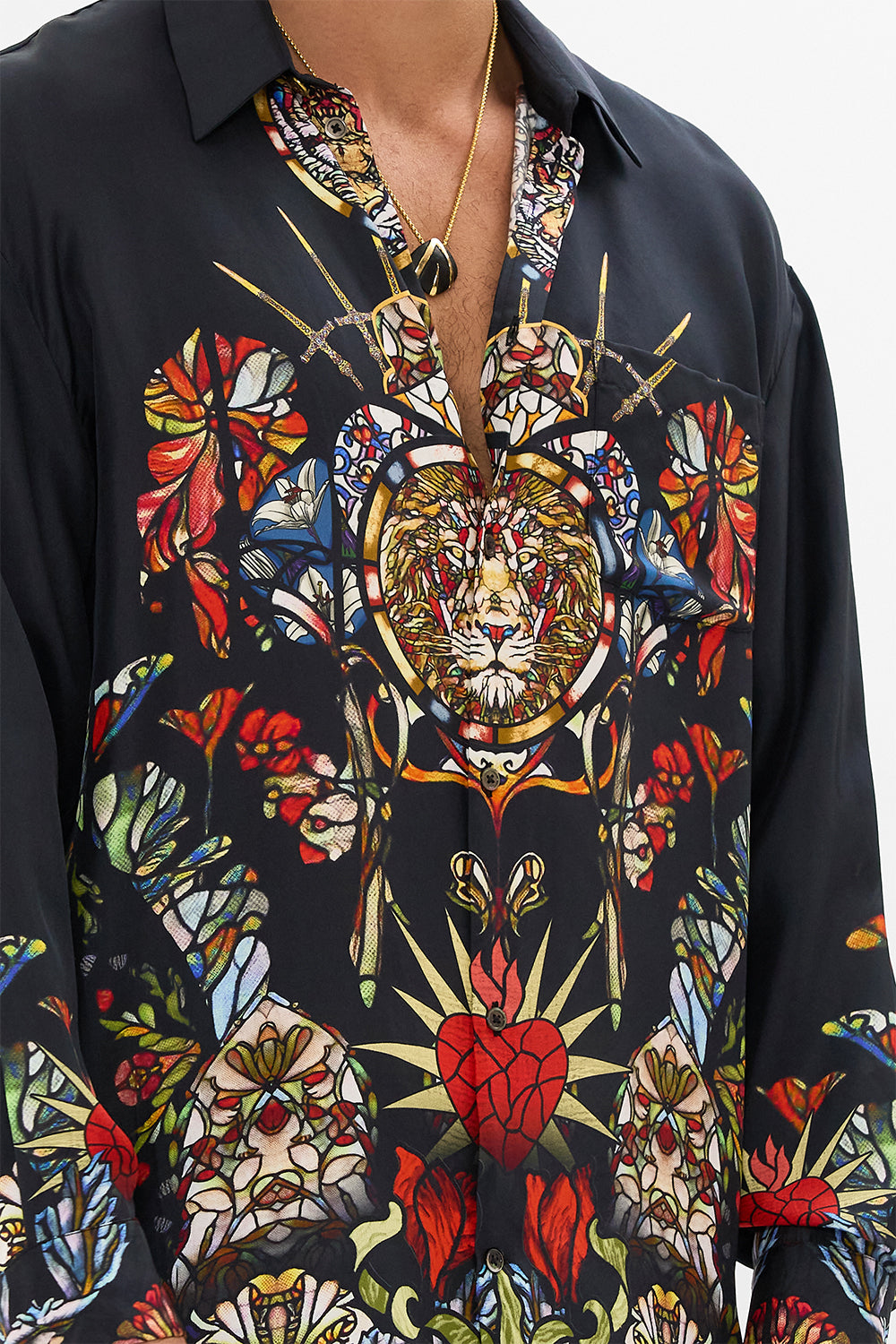 Hotel Franks by CAMILLA black mens oversized shirt in Leadlight Legends