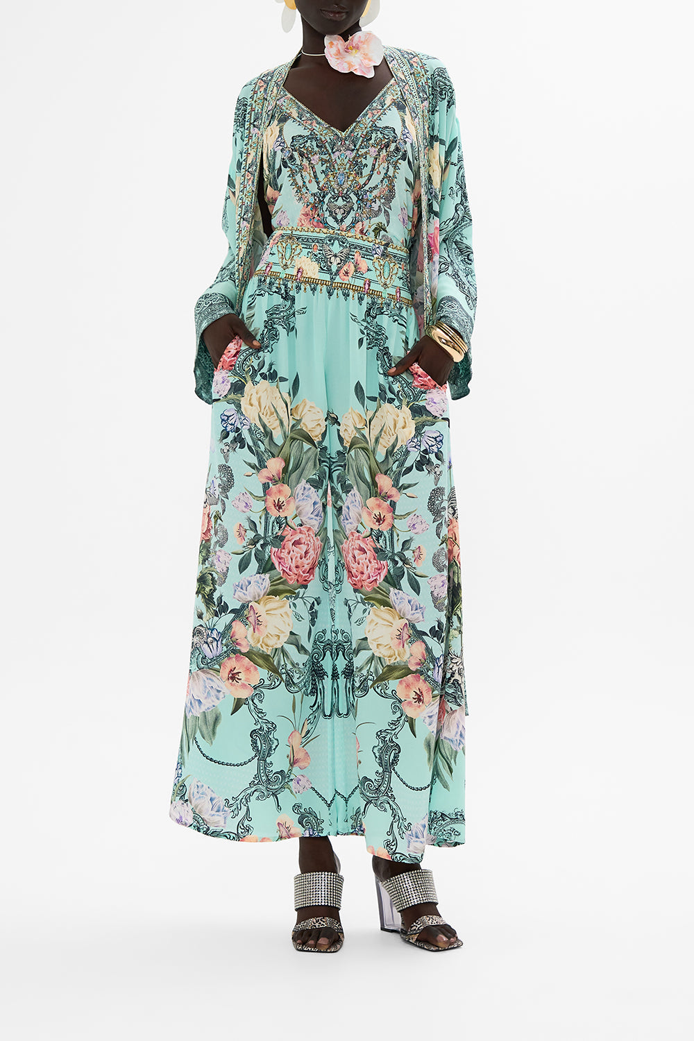 CAMILLA Floral Shirred Waist Pant in Petal Promise Land