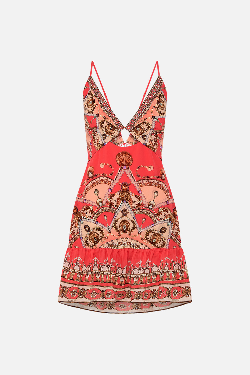 CAMILLA Print Mini Dress with Cut Out in Shell Games