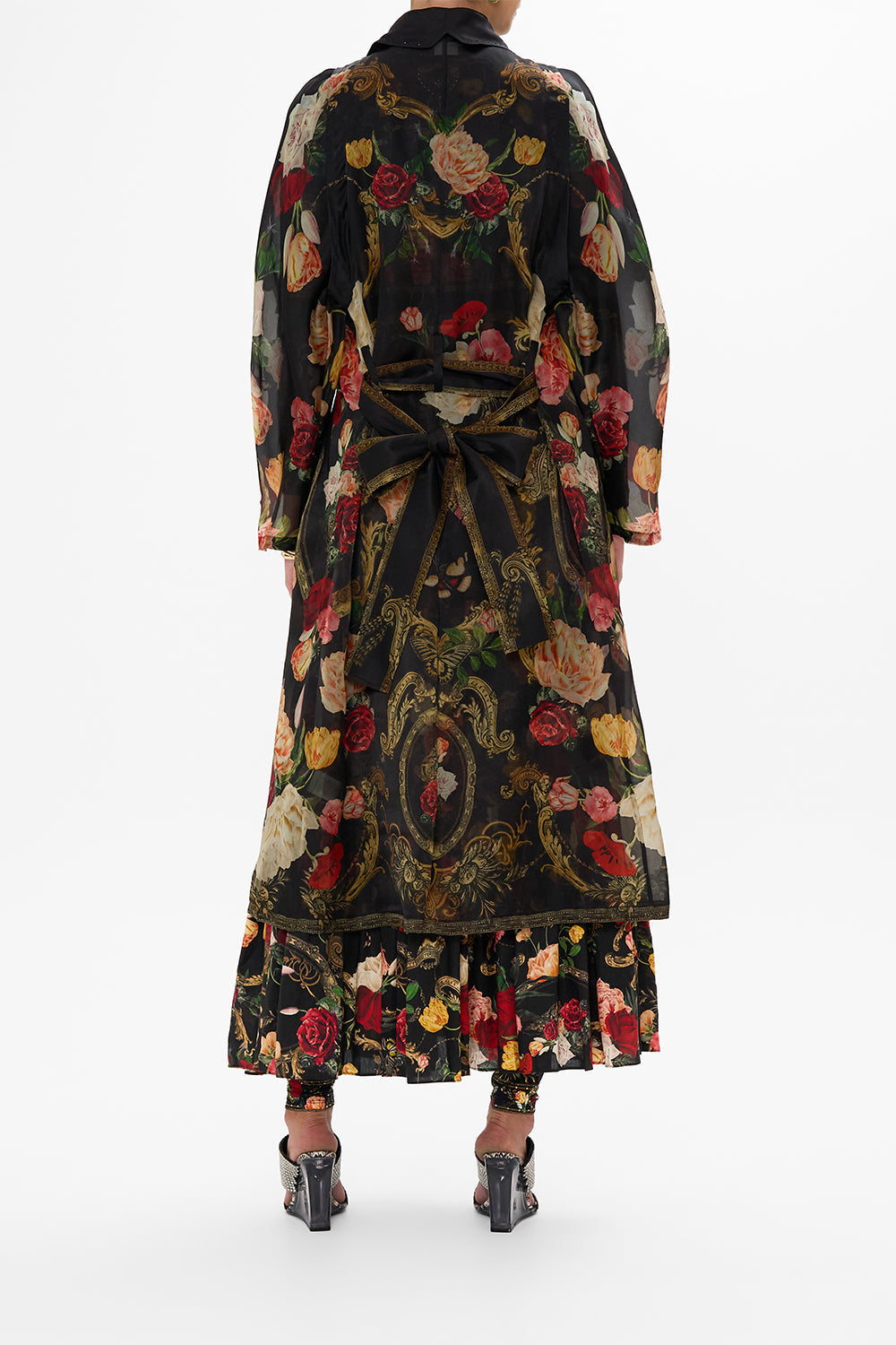 CAMILLA black floral print silk maxi dress in Magic In The Manuscripts print