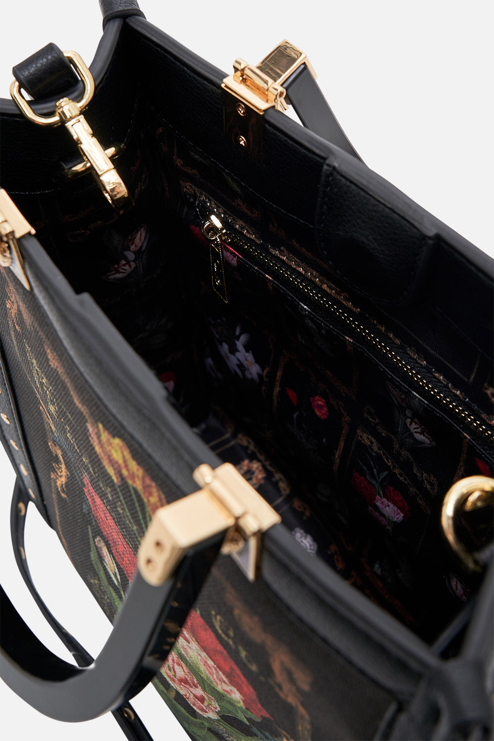 CAMILLA floral north south tote with smooth handle in Magic in the Manuscripts