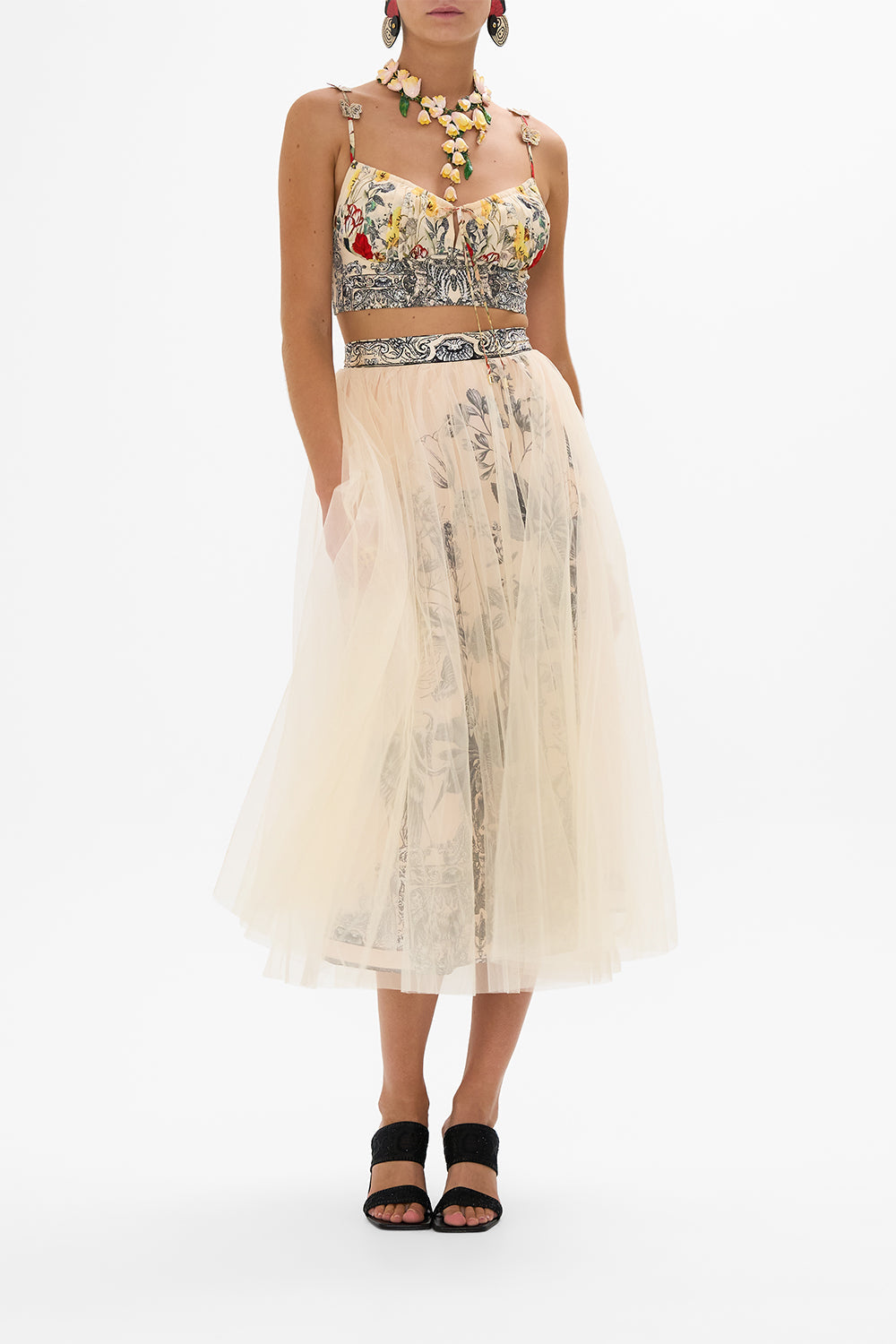 CAMILLA midi tulle skirt in Etched Into Eternity print