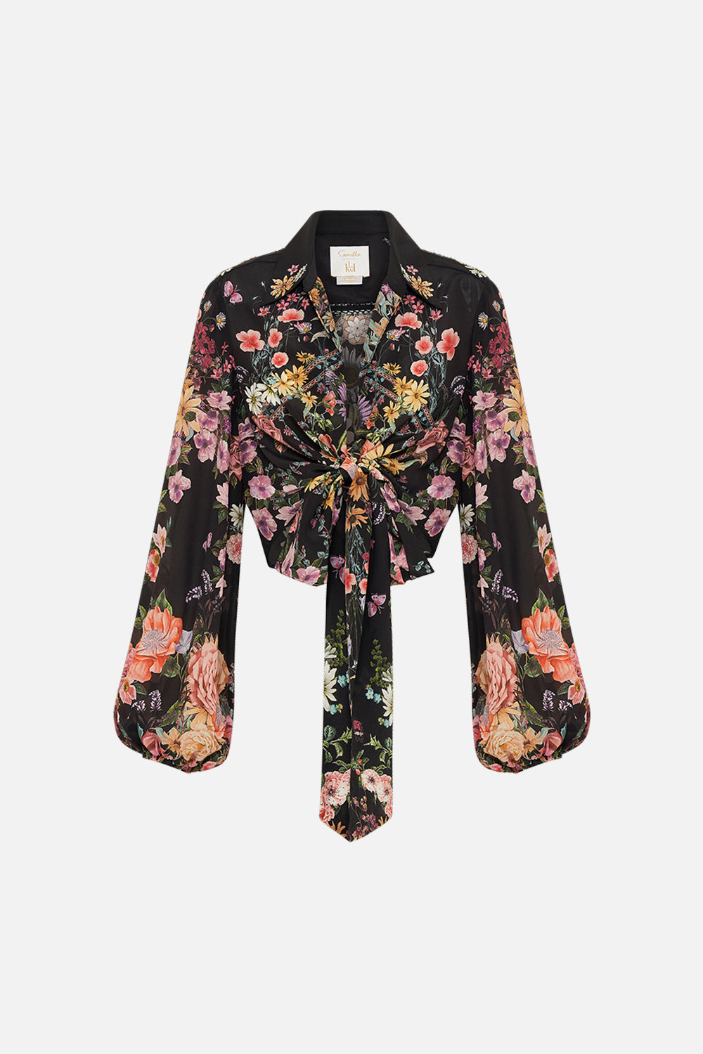 Product view of CAMILLA cropped shirt in :etters From A Vineyard print