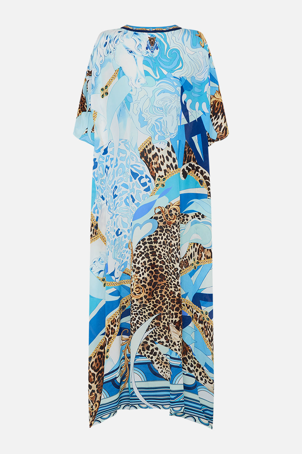 BUTTON THROUGH BATWING KAFTAN SKY CHEETAH