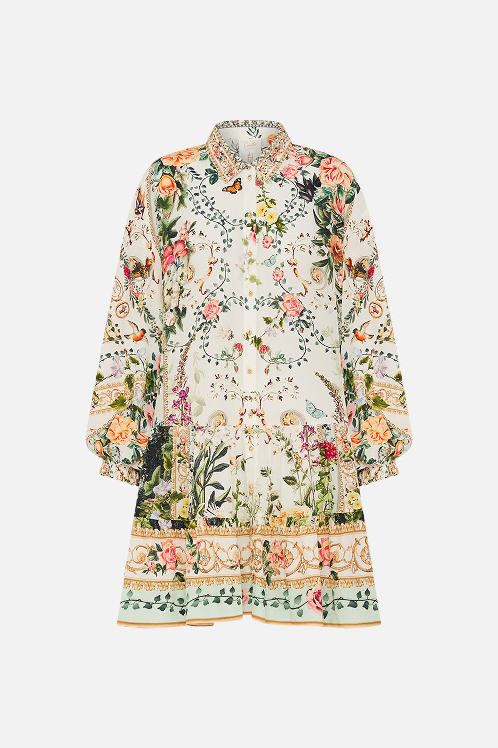 Product view of CAMILLA silk shirt dress in Renaissance Romance print