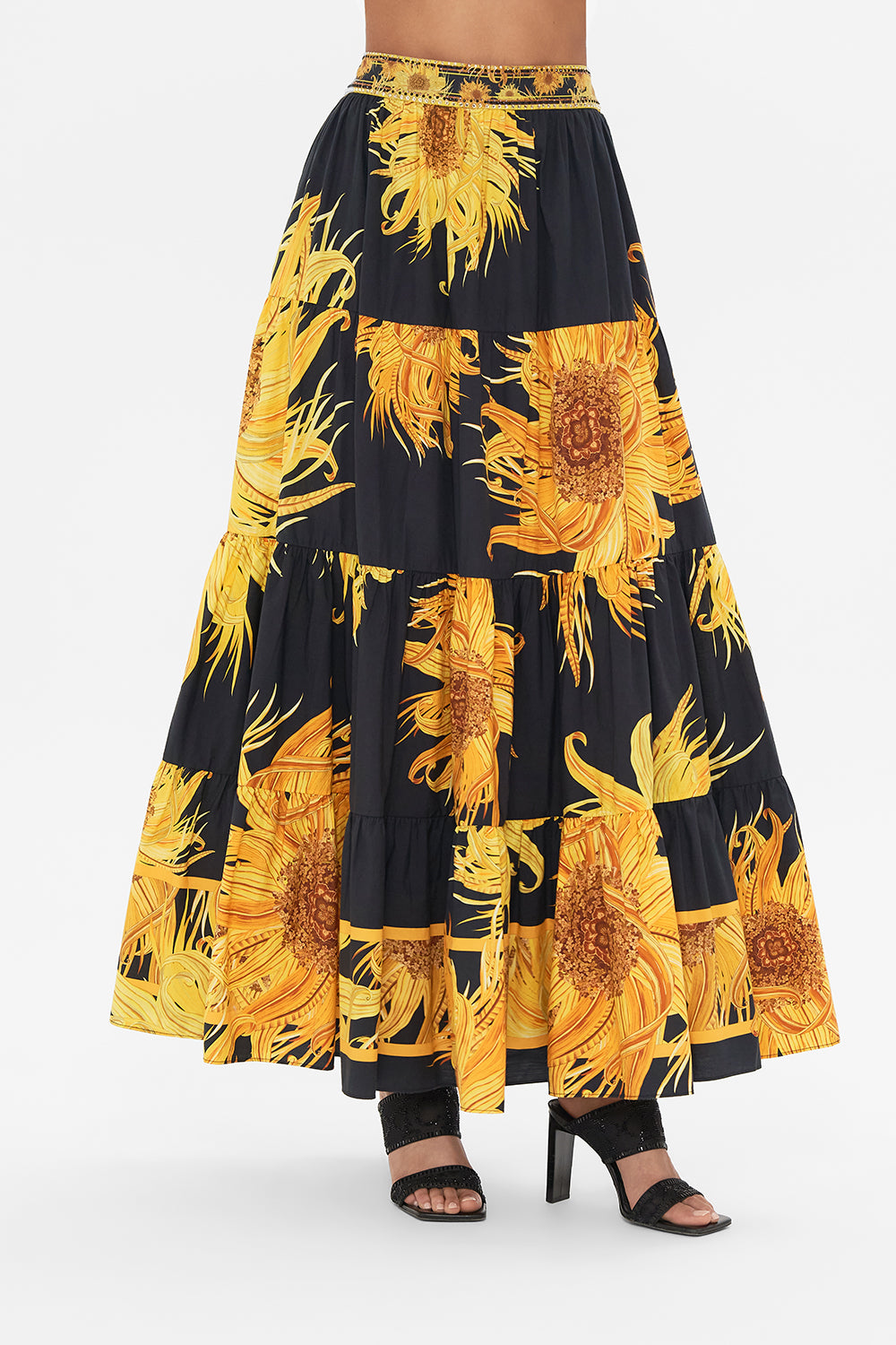 CAMILLA tiered maxi skirt in Make Me Your Masterpiece print