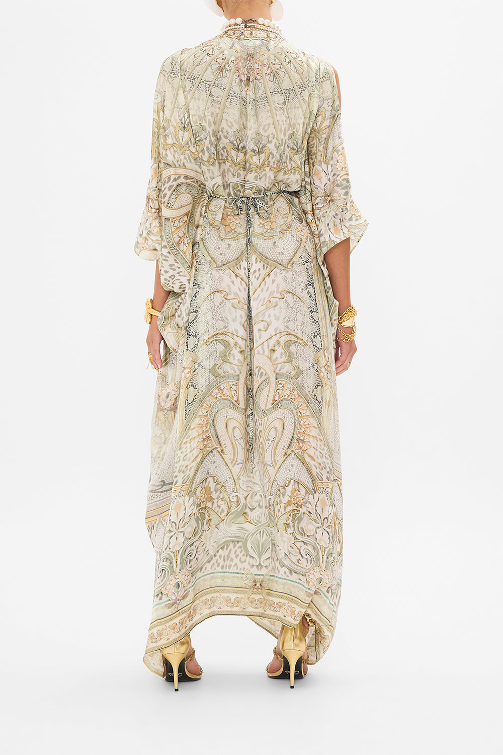 CAMILLA silk kaftan in Ivory Tower Tales print