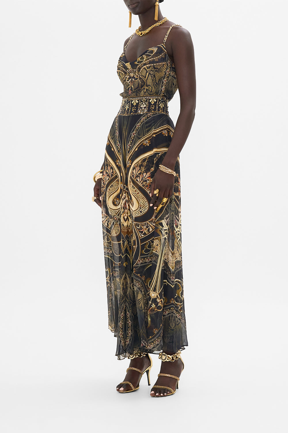 CAMILLA bias silk cami in Nouveau Noir print