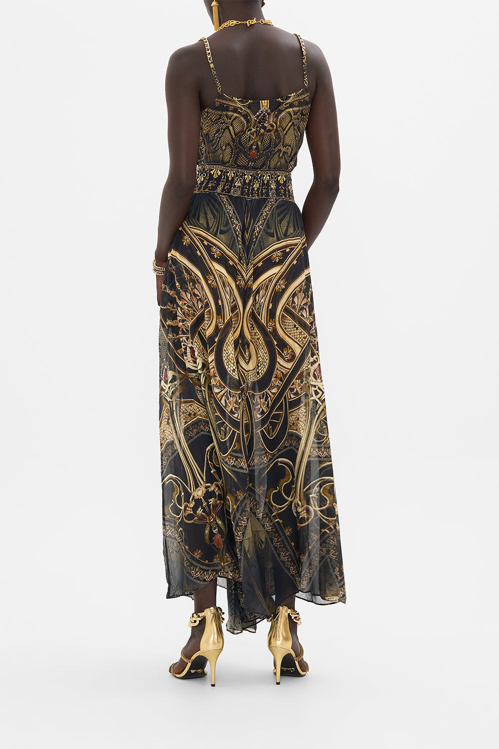 CAMILLA silk pants in Nouveau Noir print