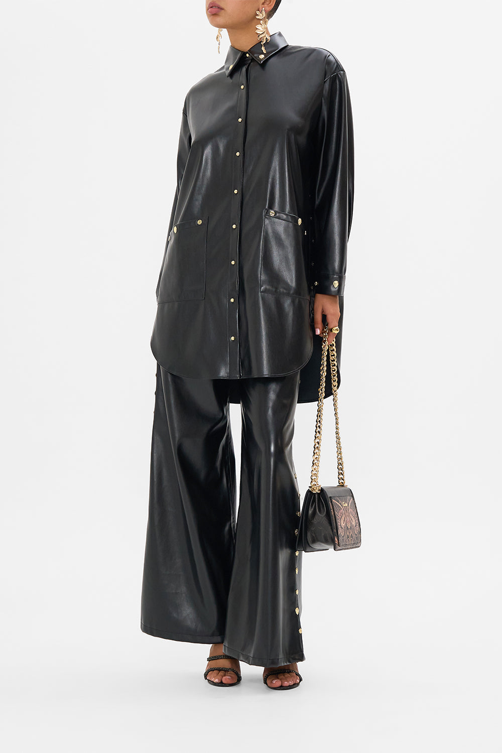 CAMILLA silk tunic in Nouveau Noir print