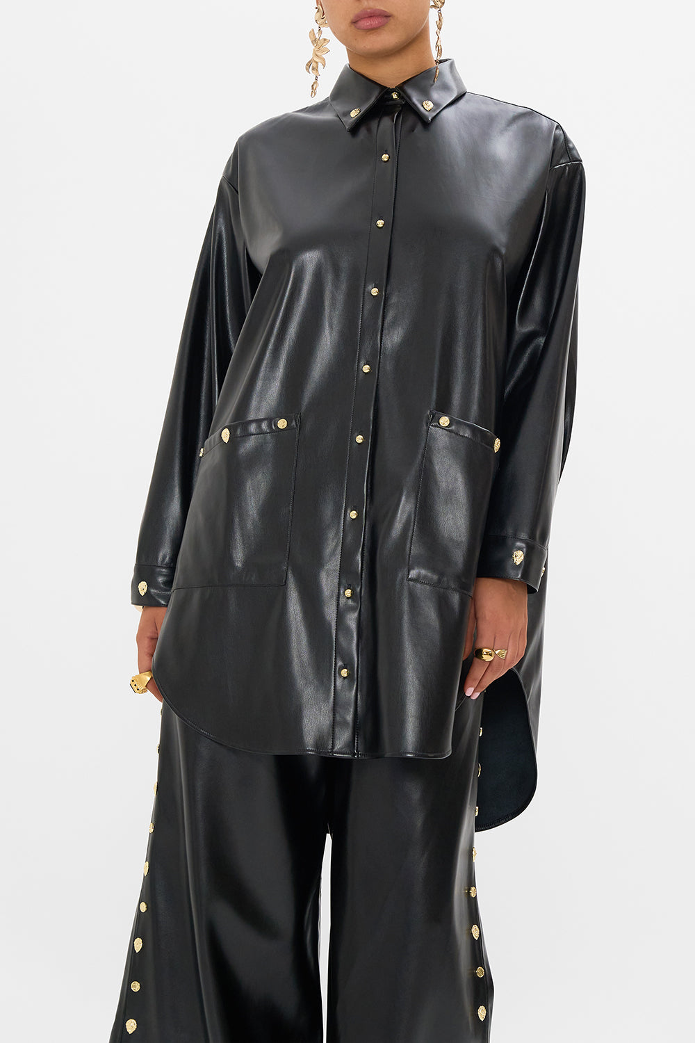 CAMILLA silk tunic in Nouveau Noir print