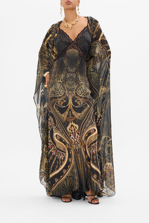 CAMILLA silk slip dress in Nouveau Noir print