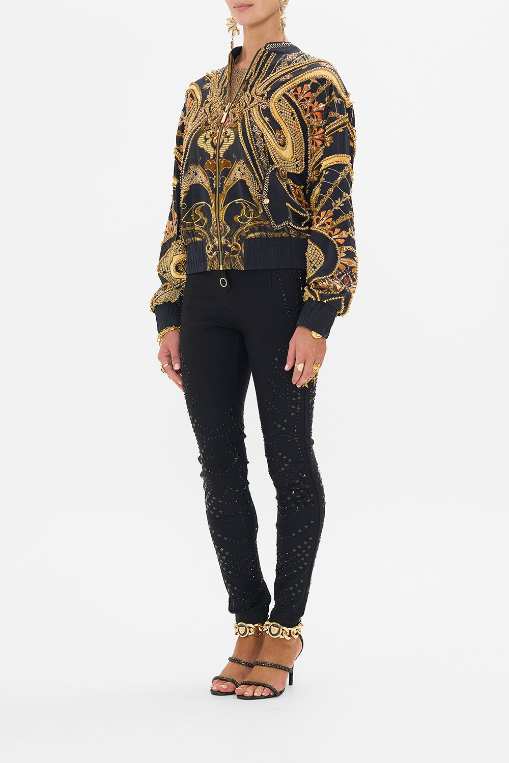 CAMILLA  designer bomber jacket in Nouveau Noir print