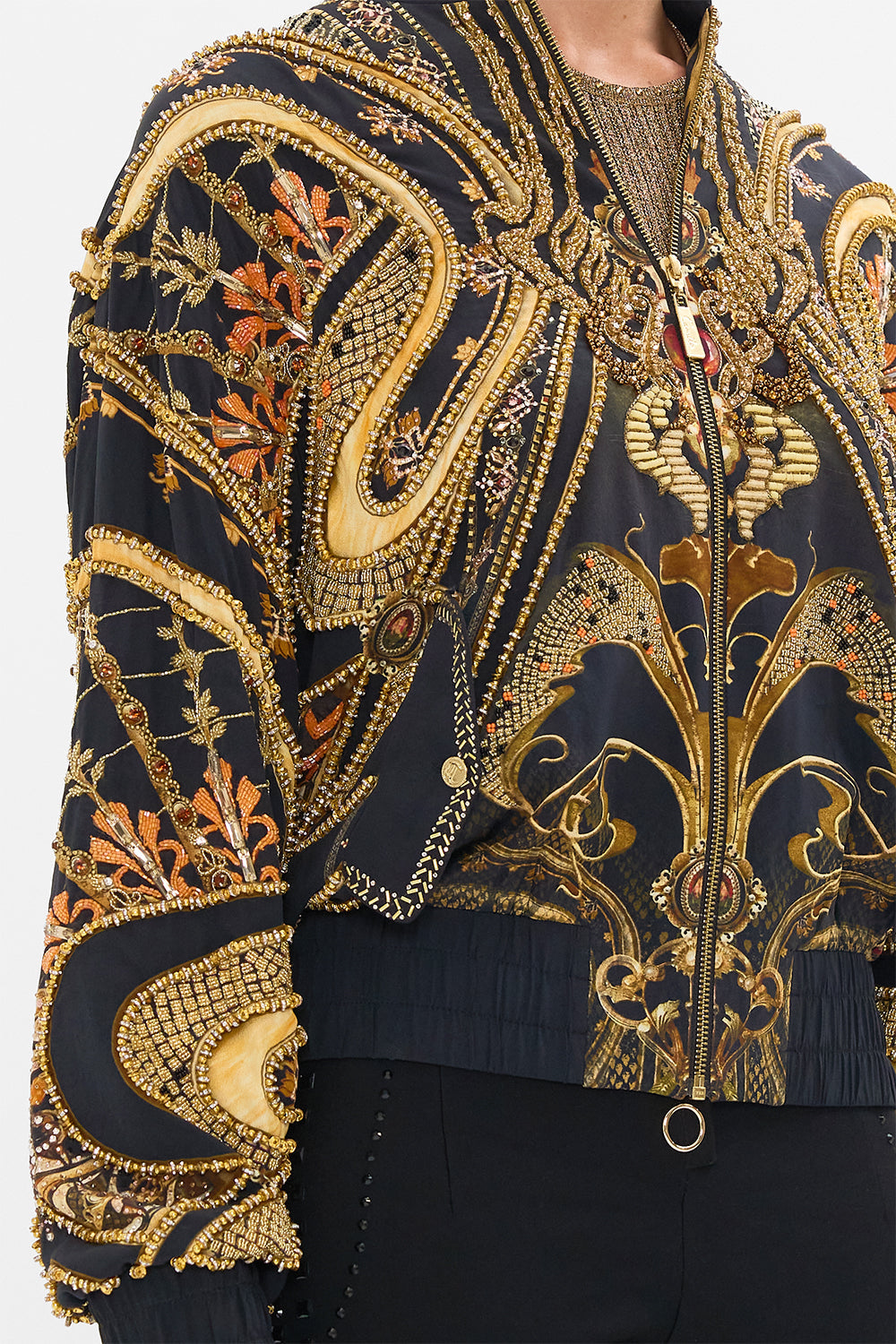 CAMILLA  designer bomber jacket in Nouveau Noir print