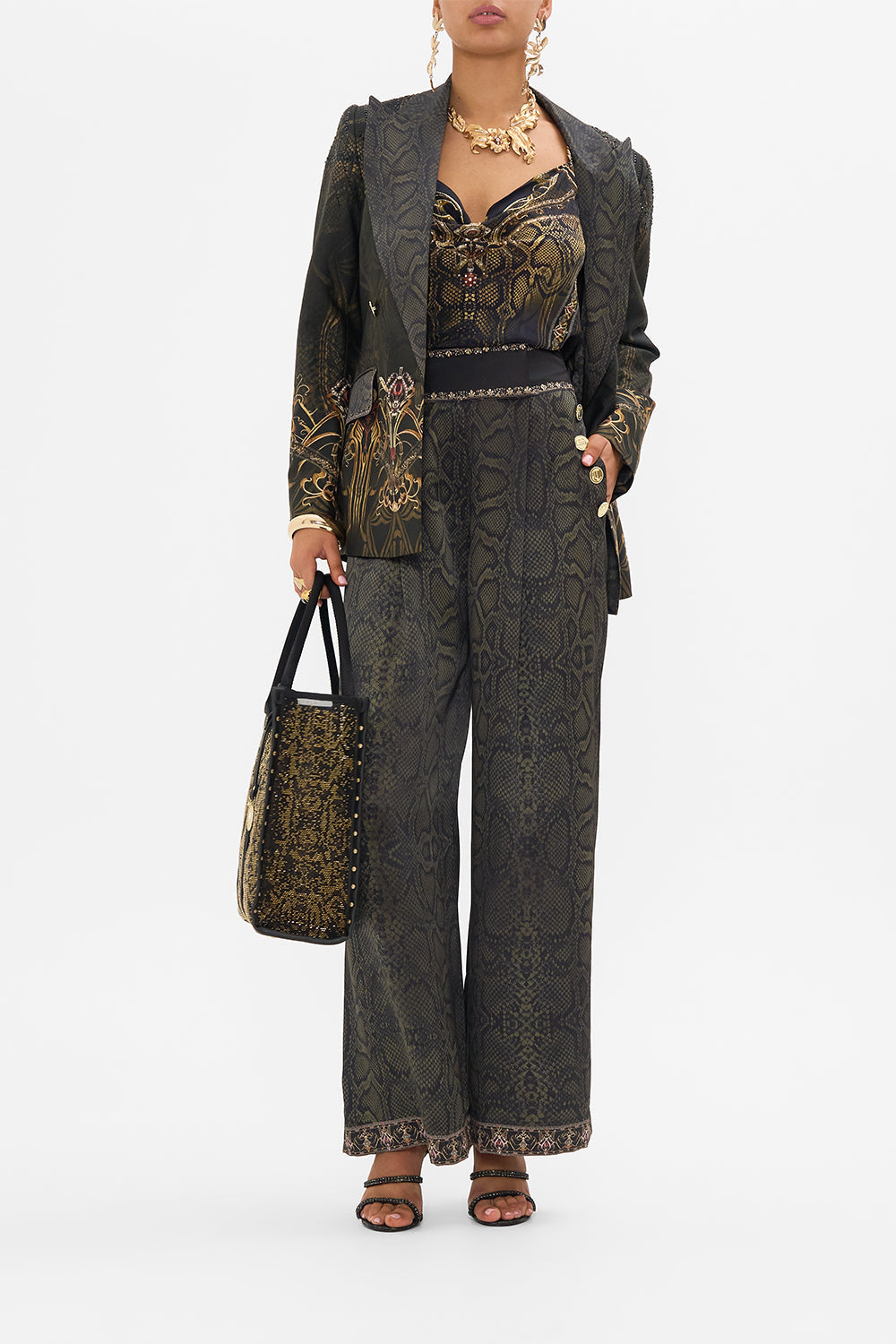 CAMILLA silk jacket in Nouveau Noir print