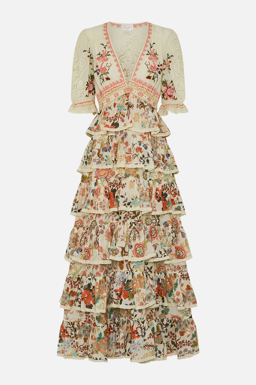 ワンピース FLOWER PUFF SLEEVE TIERED ONE-PIECE Flower puff sleeve tiered one-piece