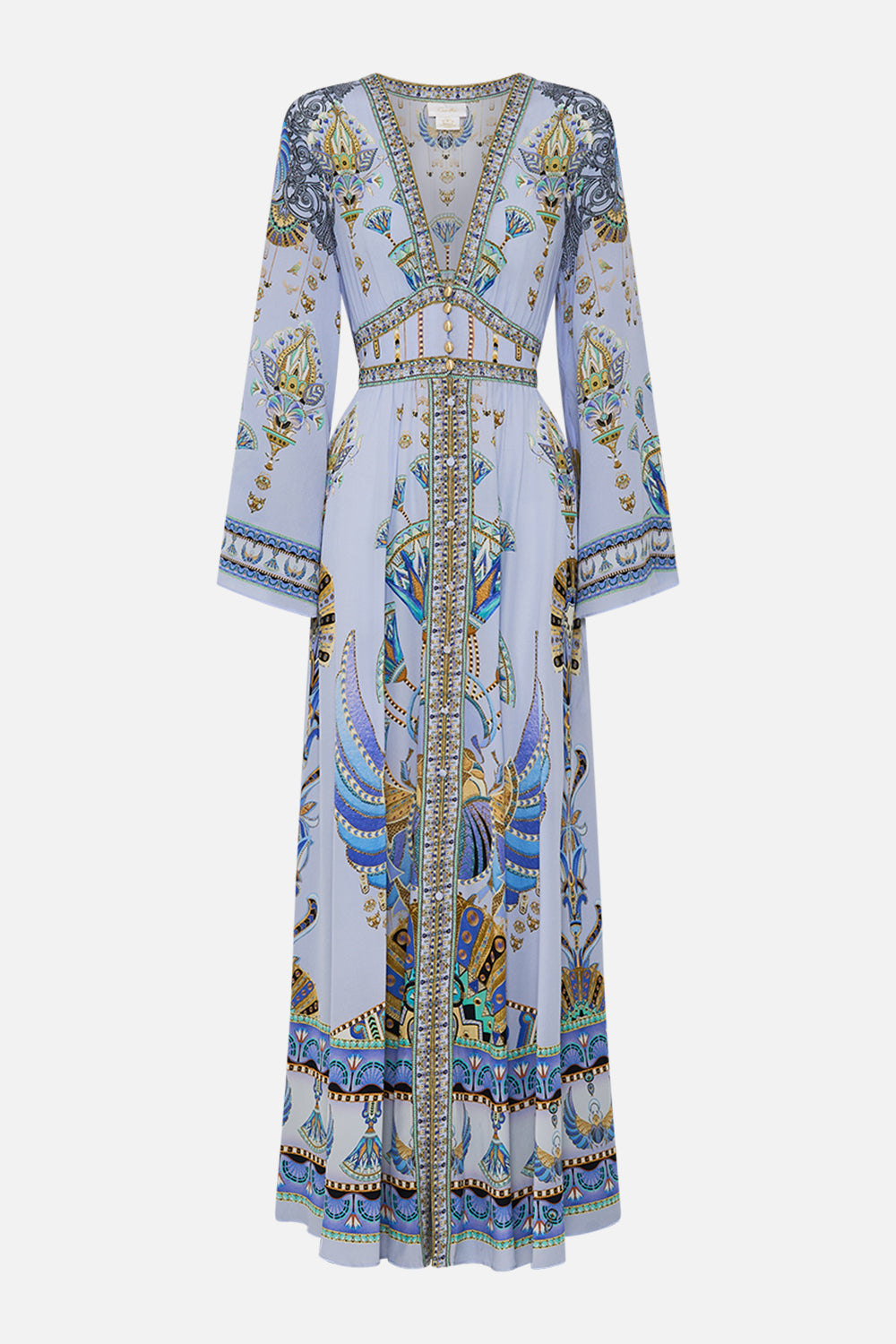 CAMILLA Kimono Sleeve Dress with Shirring Detail in Under Scarab Skies print