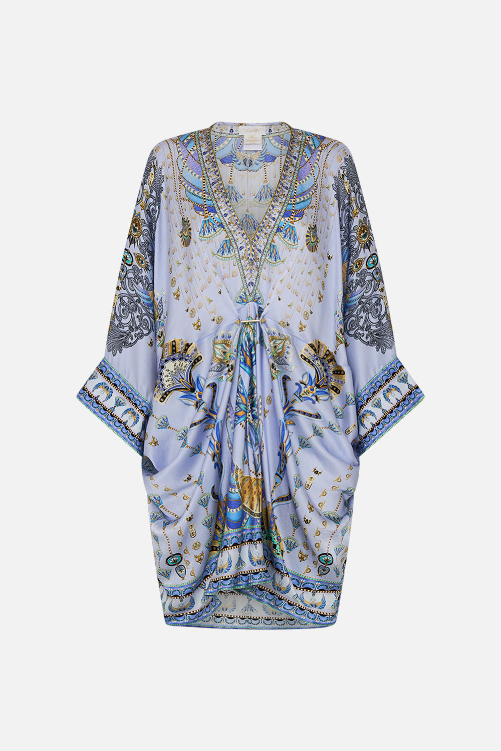 CAMILLA Lilac Pierced V-Neck Short Kaftan in Under Scarab Skies print